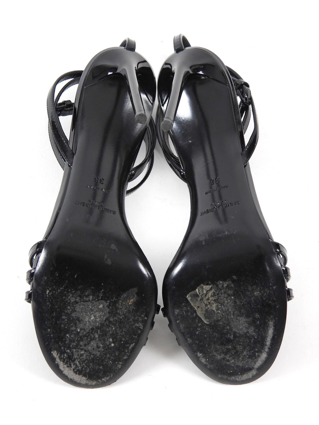 Saint Laurent Black Patent Leather Ankle Strap 110mm Sandals - 38