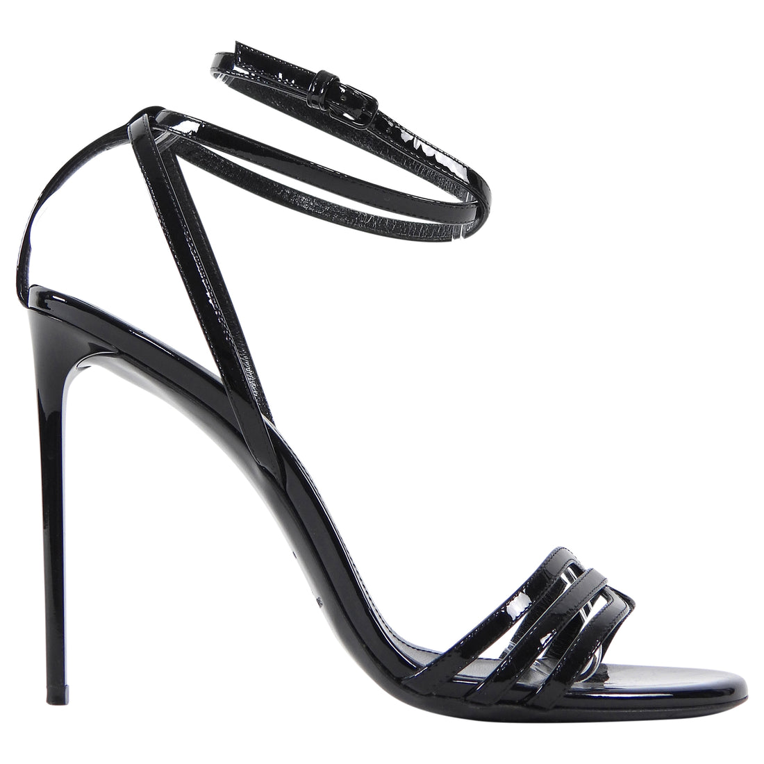 Saint Laurent Black Patent Leather Ankle Strap 110mm Sandals - 38