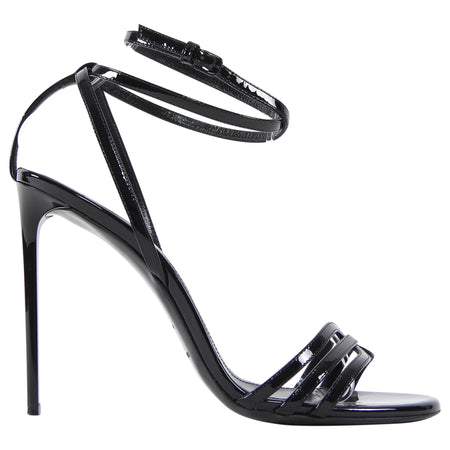 Saint Laurent Black Patent Leather Ankle Strap 110mm Sandals - 38