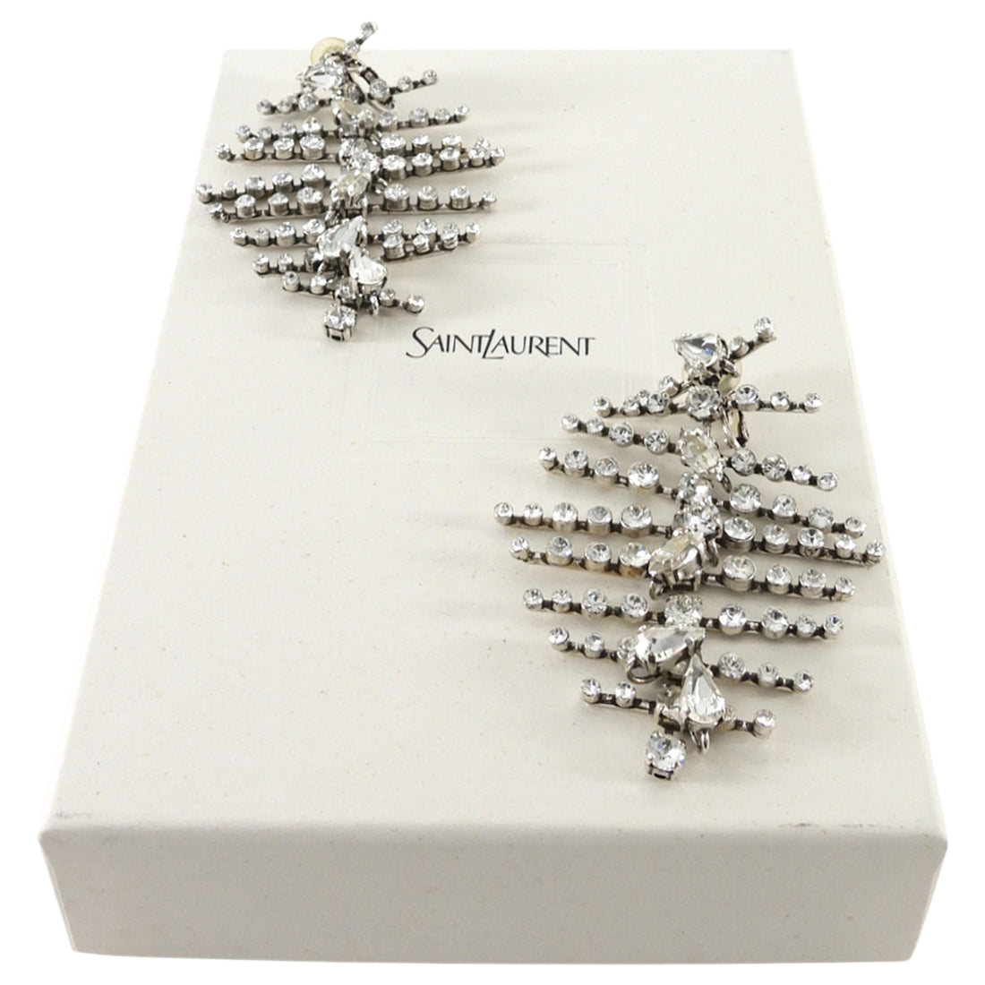 Saint Laurent Crystal Segmented Statement Clip Earrings