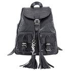 Saint Laurent Black Croc Embossed Leather YSL Tassel Logo Small Festival Backpack