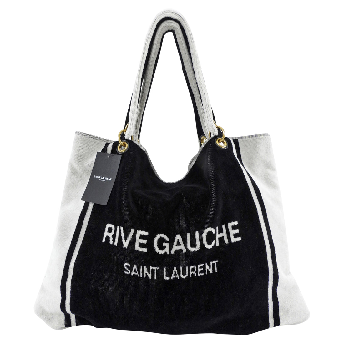 Saint Laurent Rive Gauche Black and White Terry Cloth Convertible Towel Tote