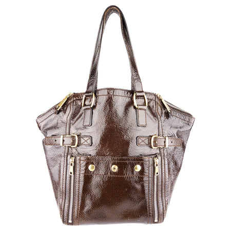 Yves Saint Laurent Brown Patent Leather Downtown Shoulder Tote Bag