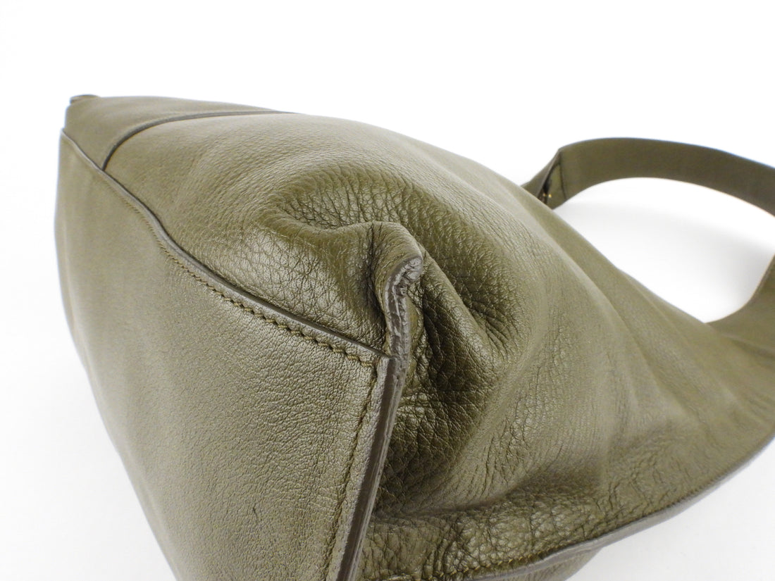 Yves Saint Laurent Khaki Green Leather Hobo Bag