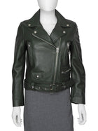 Acne Studios Green Lamb Leather Mock Biker Jacket - 36