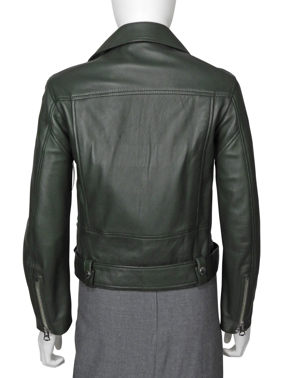 Acne Studios Green Lamb Leather Mock Biker Jacket - 36