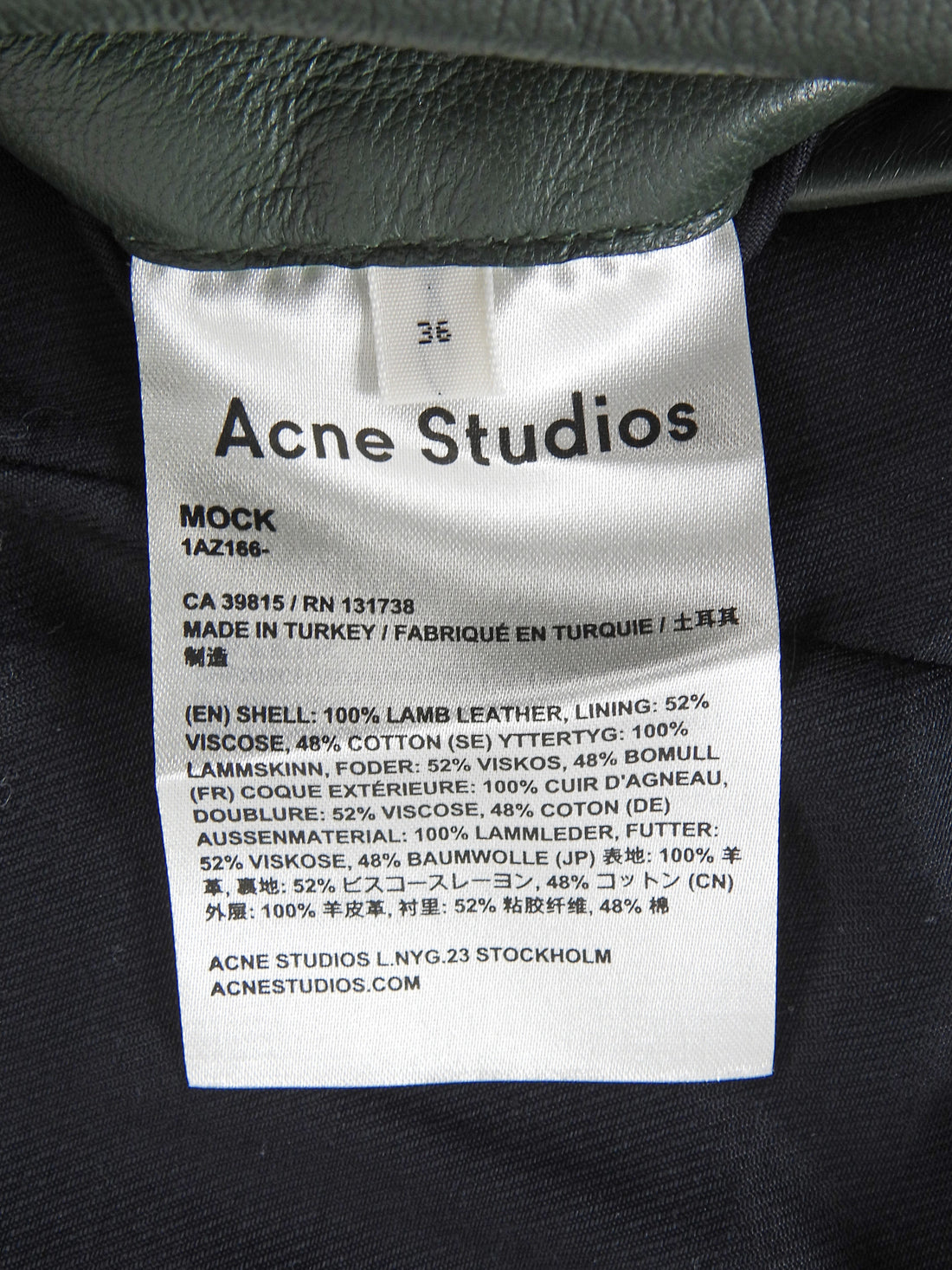 Acne Studios Green Lamb Leather Mock Biker Jacket - 36