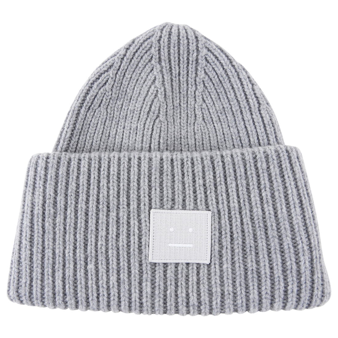 Acne Studios Light Grey Wool Knit Smile Patch Hat