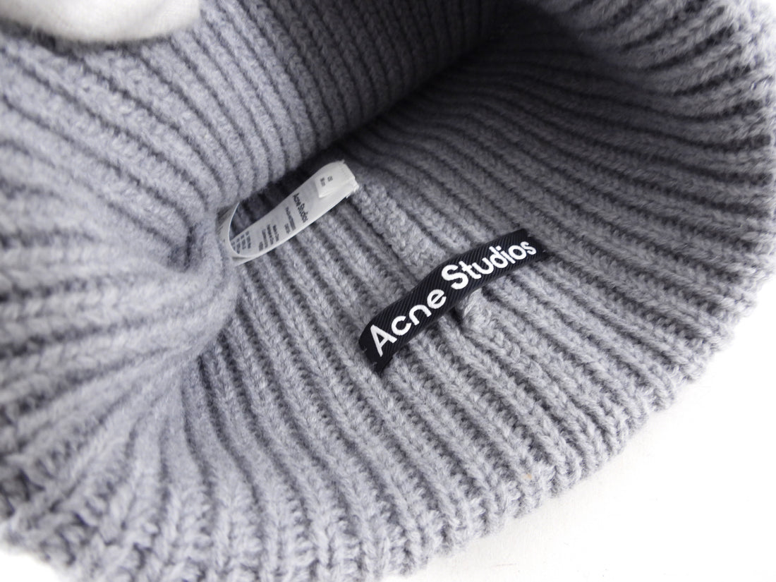 Acne Studios Light Grey Wool Knit Smile Patch Hat