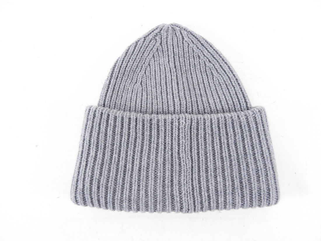 Acne Studios Light Grey Wool Knit Smile Patch Hat