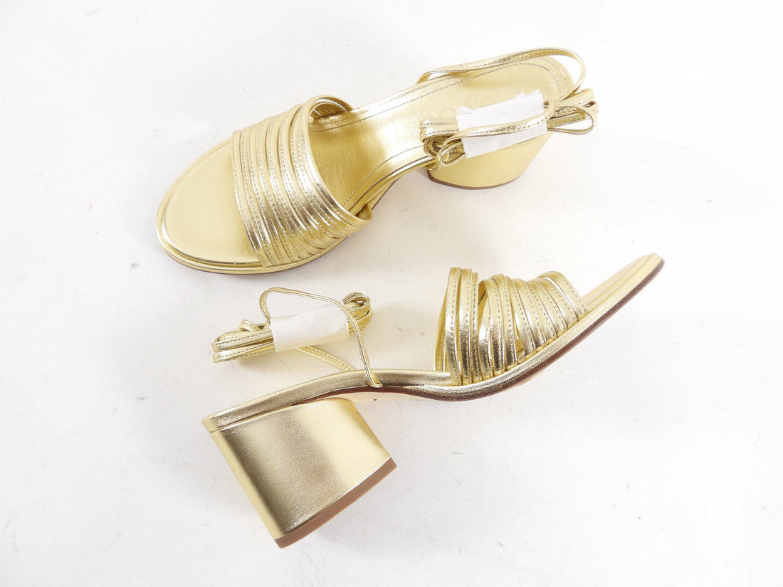 Aeyde Gold Metallic Block Heel Wrap Tie Sandals - 37