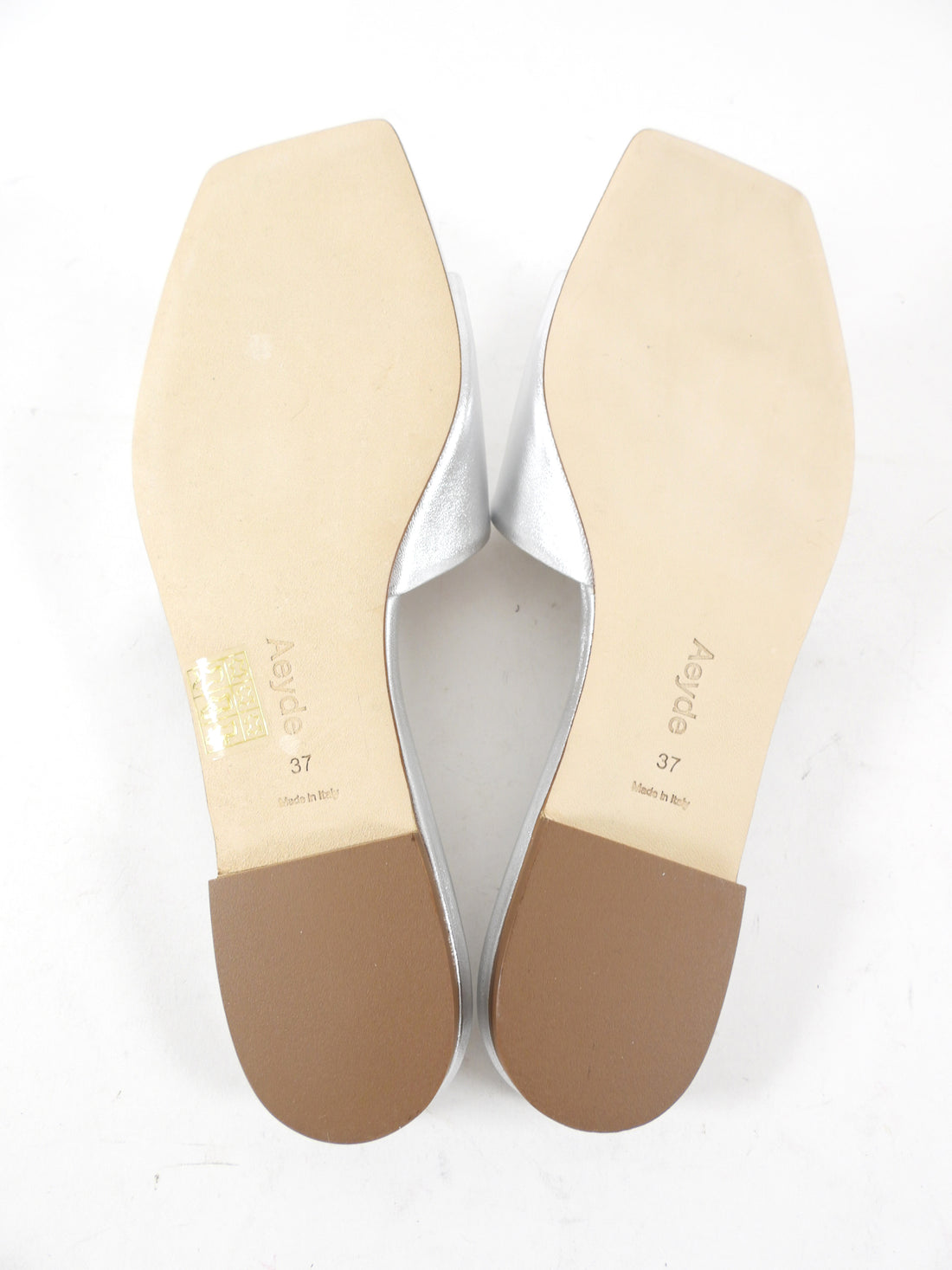 Aeyde Silver Flat Leather Sandals - 37