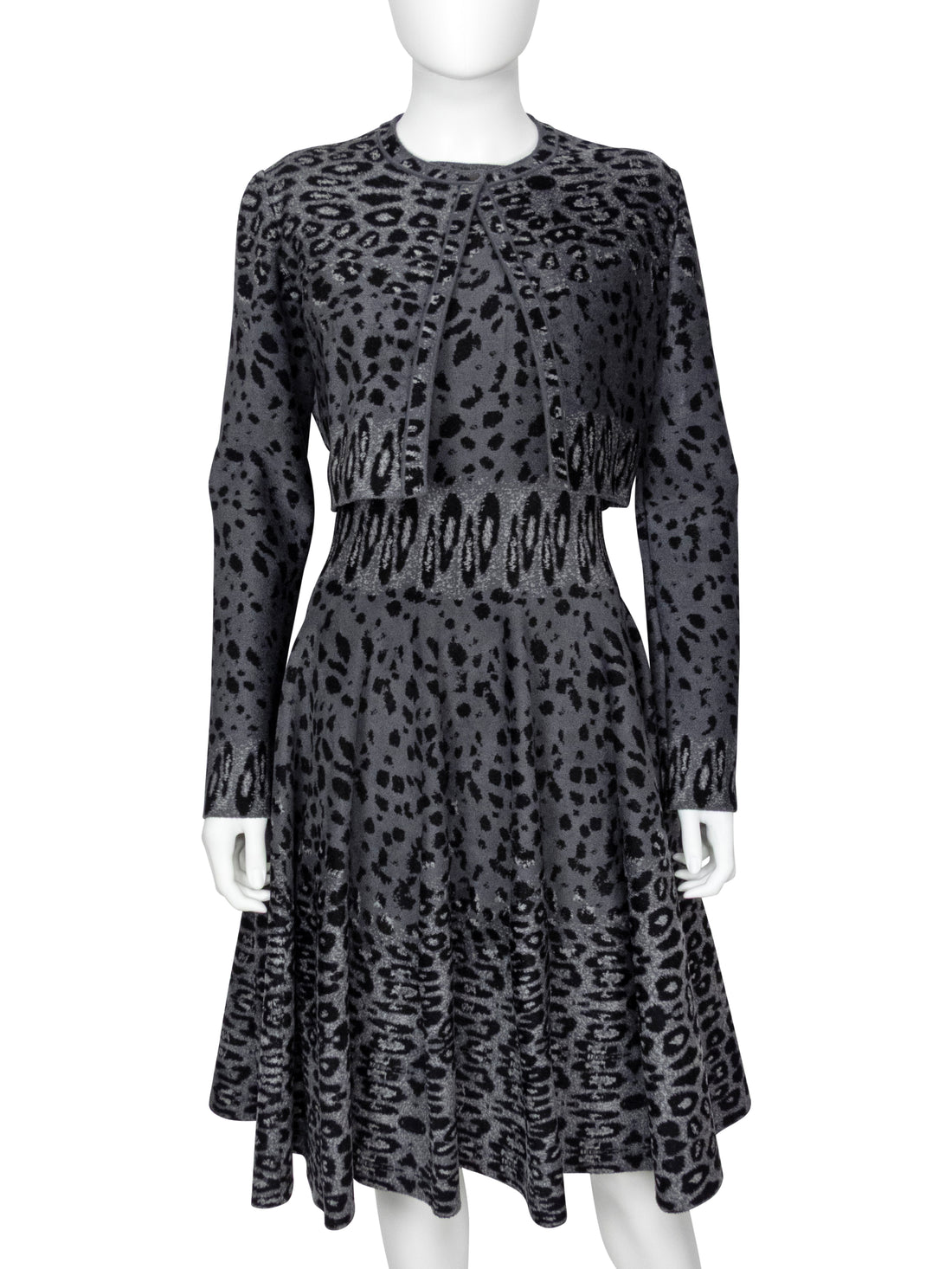Alaia Grey Animal Print Velour Stretch Knit Sleeveless Dress with Crop Jacket - 40