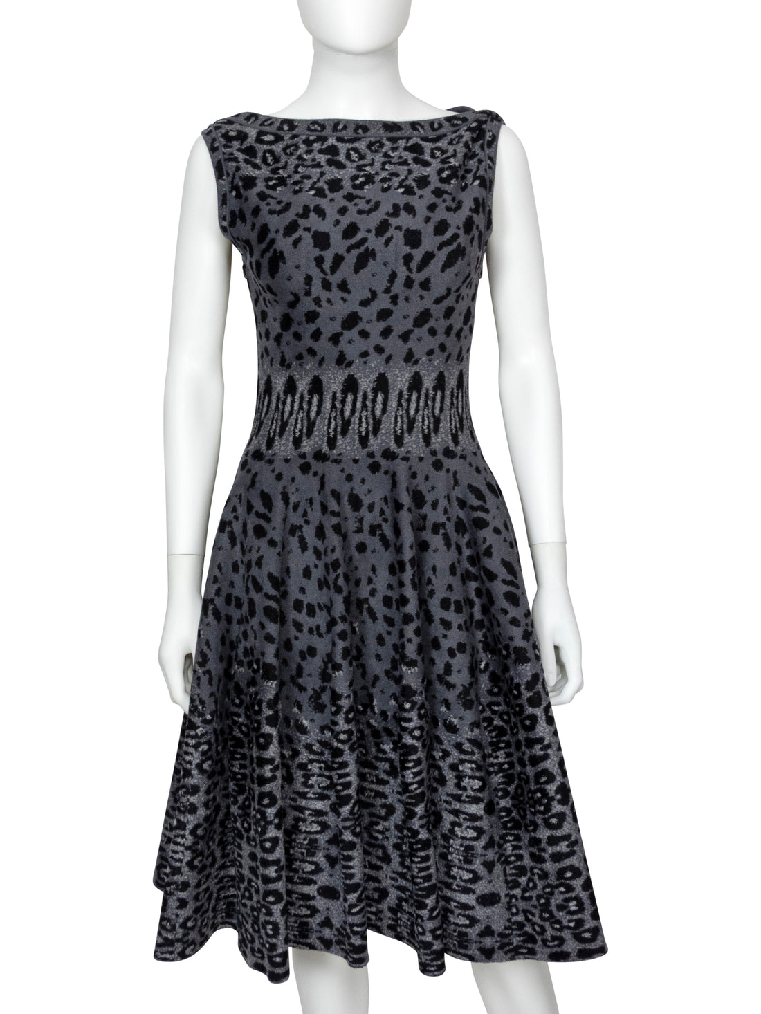 Alaia Grey Animal Print Velour Stretch Knit Sleeveless Dress with Crop Jacket - 40