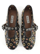 Alaia Black Leather Mixed Metal Eyelet Mary Jane Ballet Flats -36