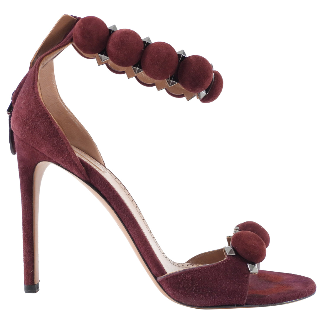 Alaia Burgundy Suede Stud Sandal High Heels - 8