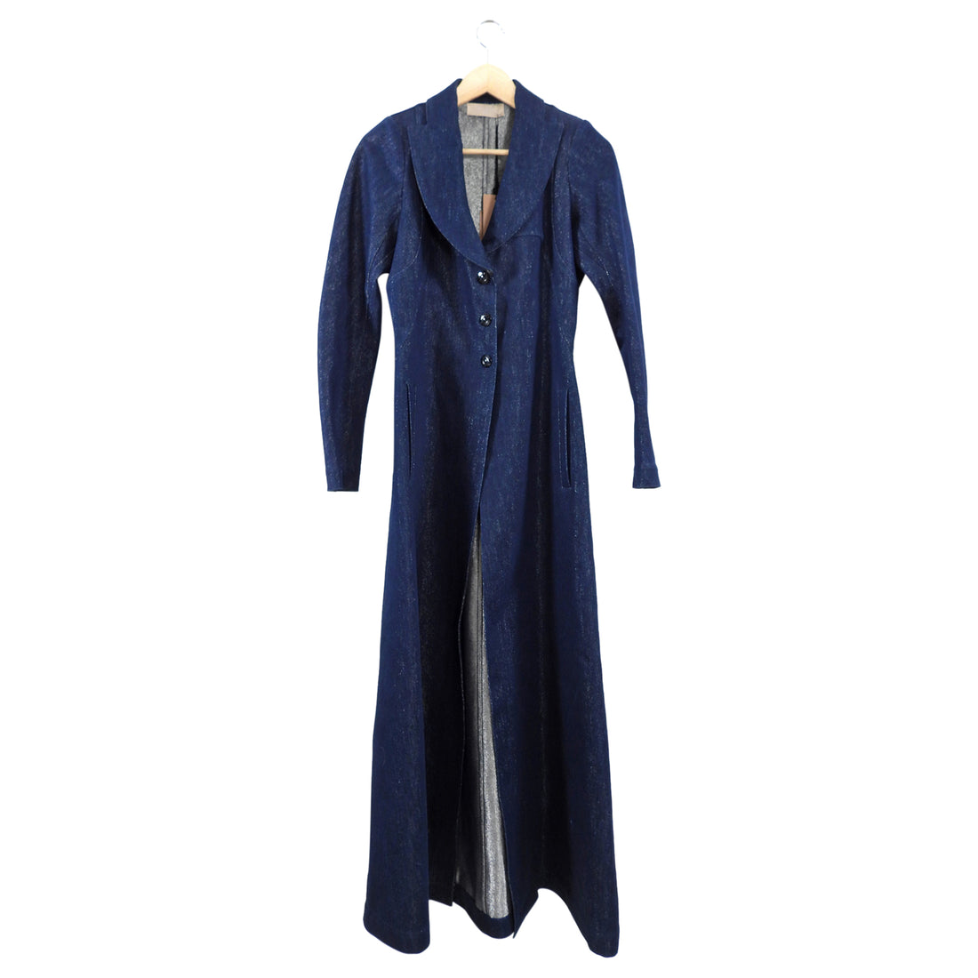 Alaia Dark Denim Full Length Fitted Coat - FR38 / S