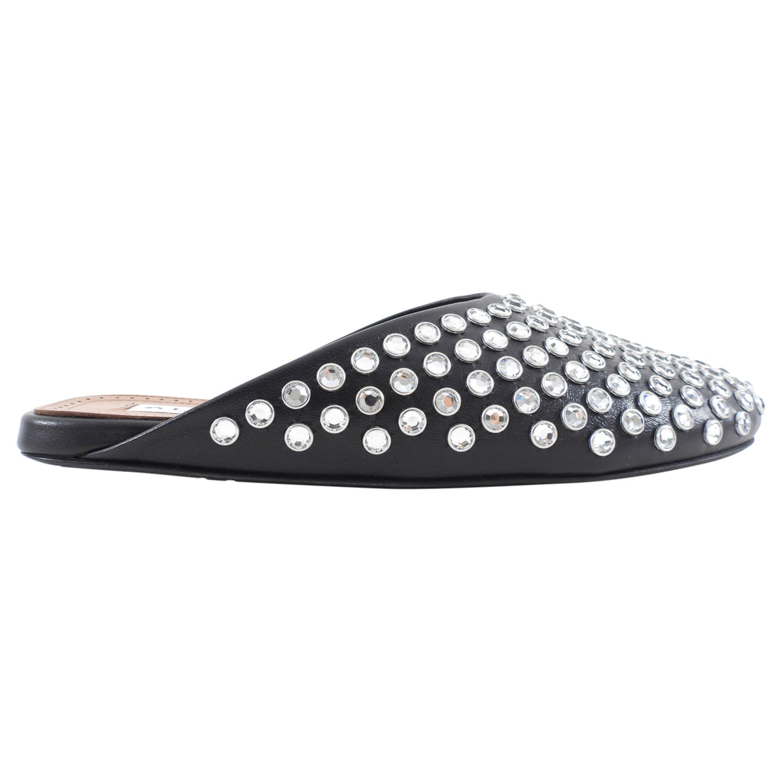 Alaia Black Leather Crystal Stud Flat Mules - 37