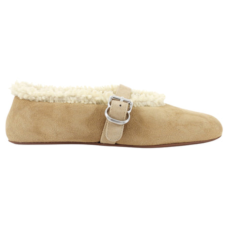 Alaia Beige Shearling Ballet Flat Shoes - 37