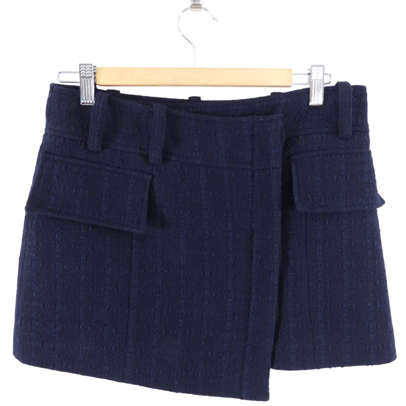 ALC Navy Tweed Wool Wrap Mini Skirt - S (6)