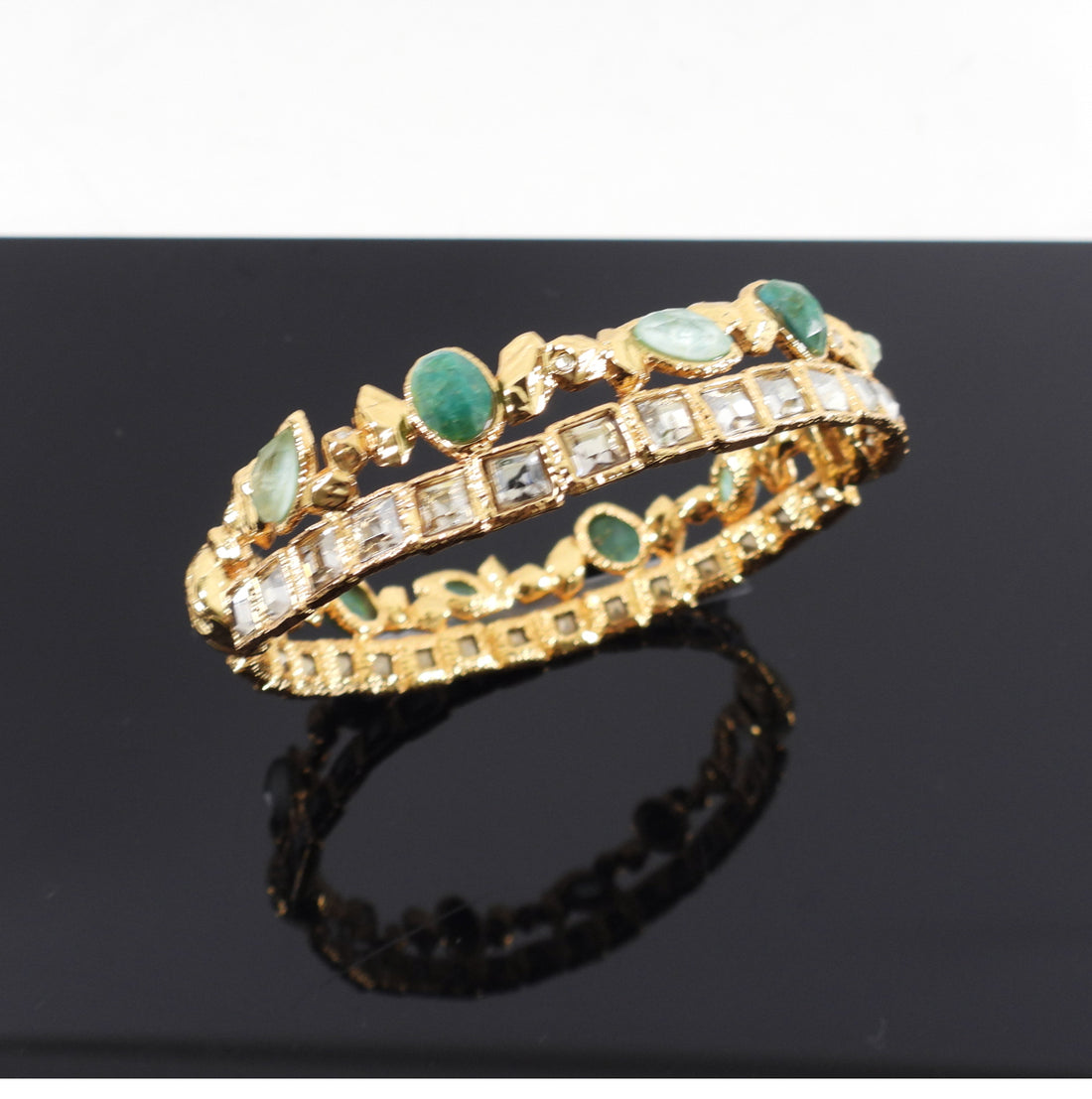 Alexis Bittar Green and Crystal Embellished Goldtone Bangle Bracelet