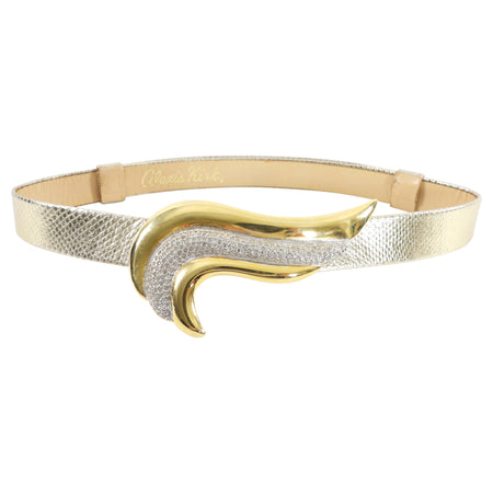 Alexis Kirk Vintage 1980's Gold Lizard Belt with Jewelled Buckle