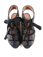 Alaia Black Textured Leather Stud Flat Sandals - 38