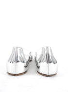 Amina Muaddi Silver Metallic Leather Crystal Embellished Ballet Flats - 8.5