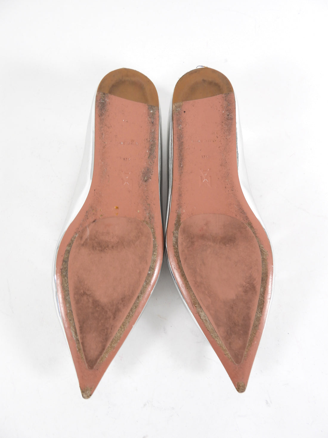 Amina Muaddi Silver Metallic Leather Crystal Embellished Ballet Flats - 8.5