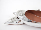 Amina Muaddi Silver Metallic Leather Crystal Embellished Ballet Flats - 8.5