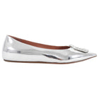 Amina Muaddi Silver Metallic Leather Crystal Embellished Ballet Flats - 8.5