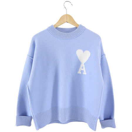 Ami Blue Wool Heart Logo Sweater - S