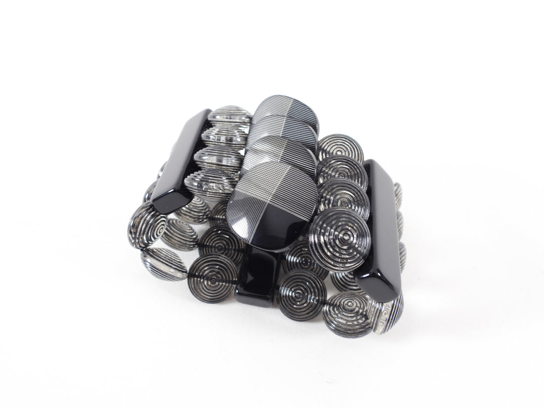 Angela Caputi Black and Clear Resin Bead Wide Bracelet