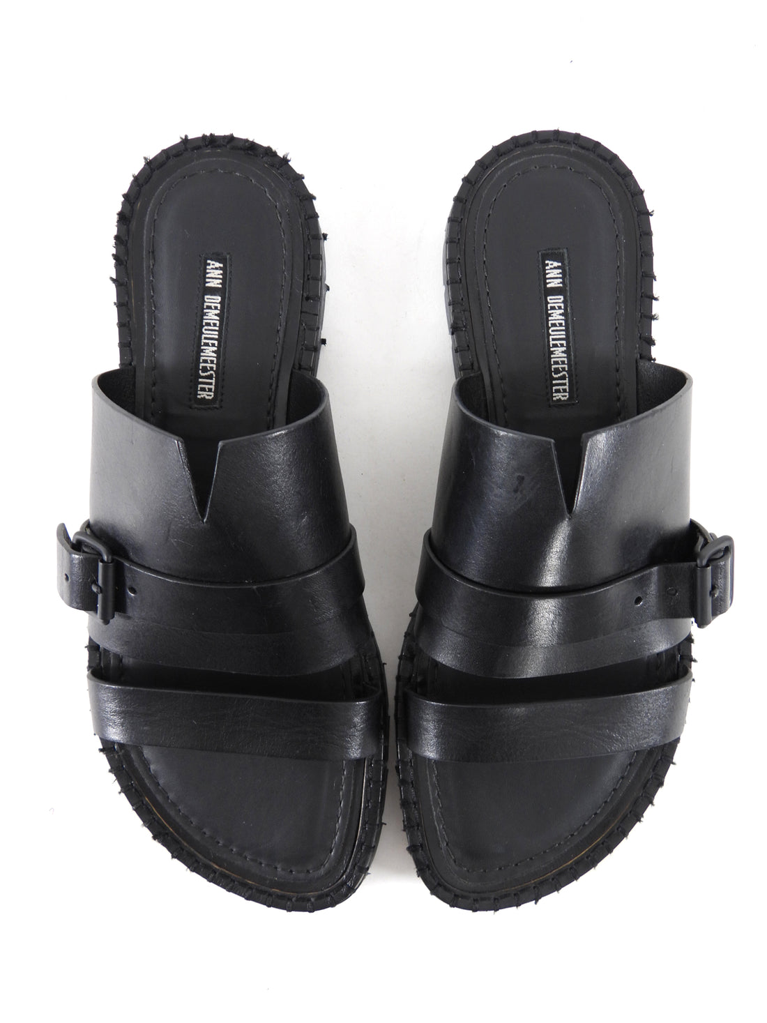 Ann Demeulemeester Black Leather Flat Sandals - 40