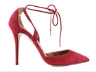 Aquazzura Raspberry Red Suede Ankle Tie Pumps - 40