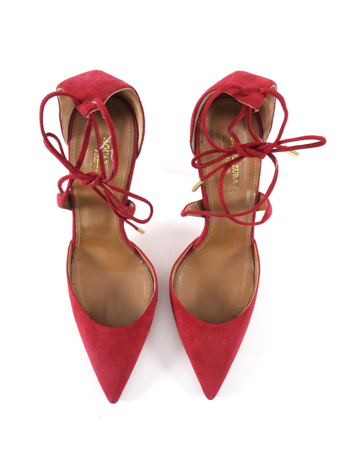 Aquazzura Raspberry Red Suede Ankle Tie Pumps - 40