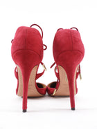 Aquazzura Raspberry Red Suede Ankle Tie Pumps - 40