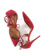Aquazzura Raspberry Red Suede Ankle Tie Pumps - 40