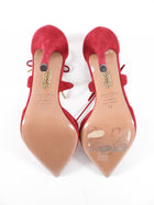 Aquazzura Raspberry Red Suede Ankle Tie Pumps - 40
