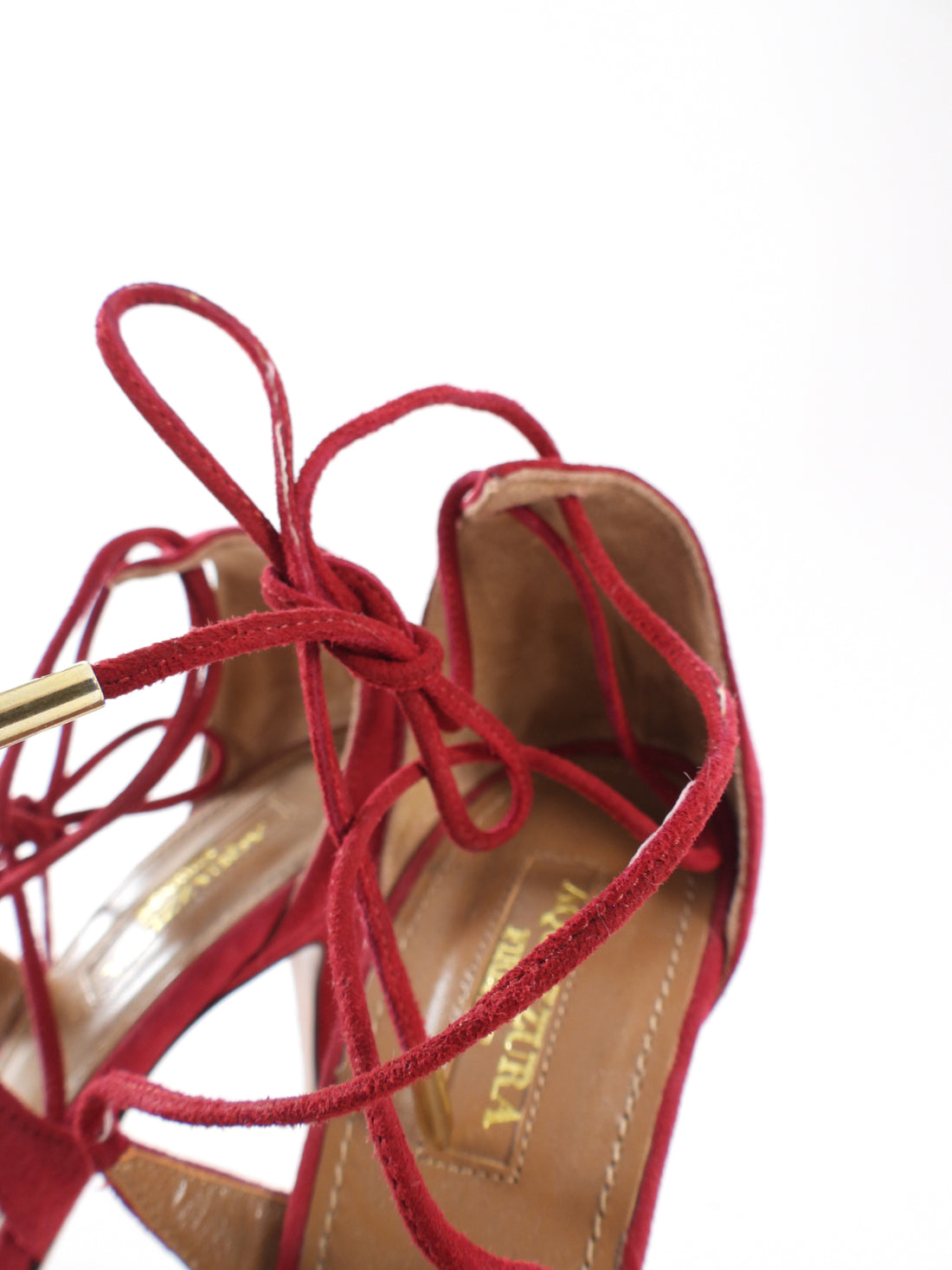 Aquazzura Raspberry Red Suede Ankle Tie Pumps - 40