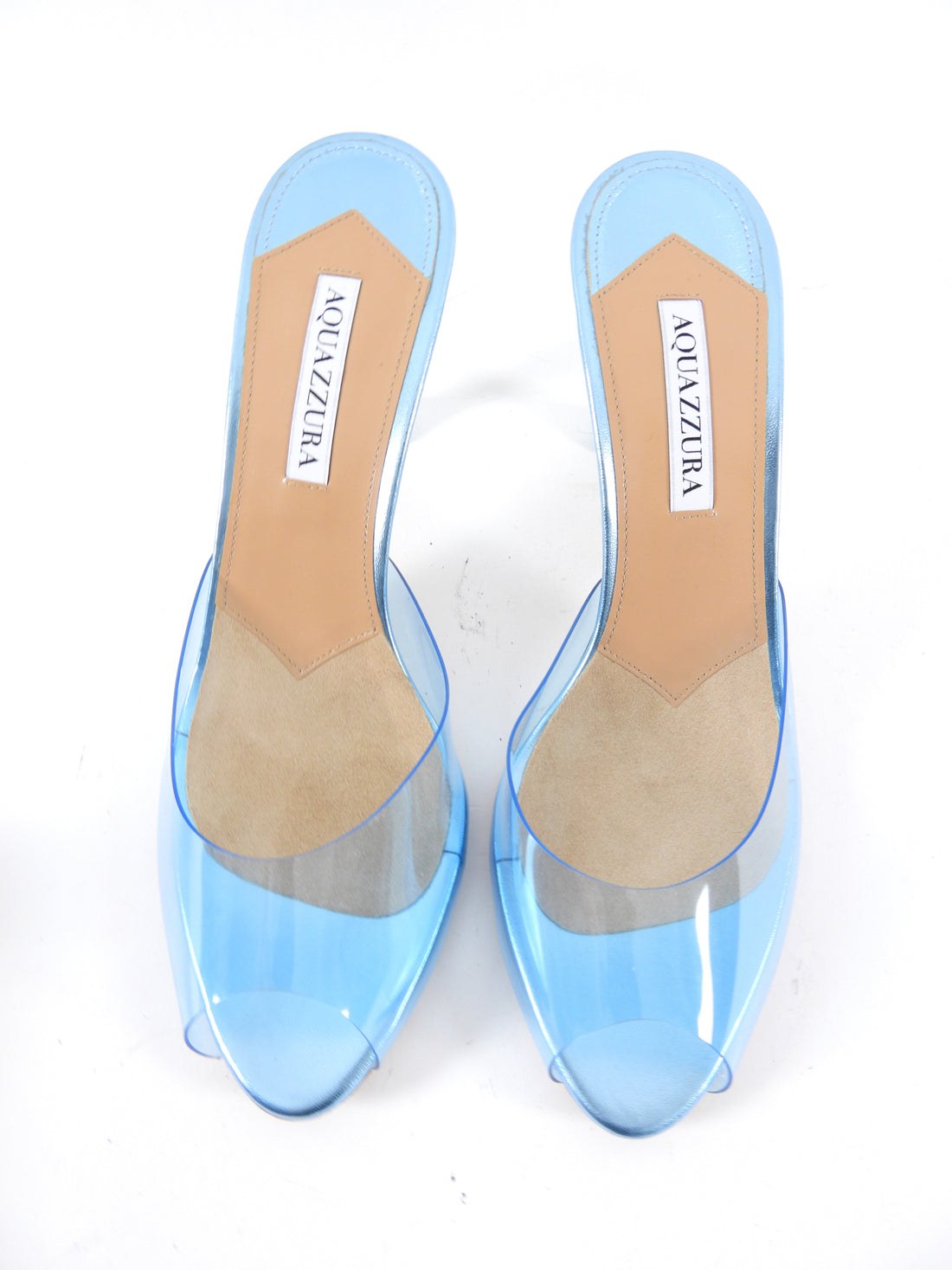 Aquazzura Metallic Blue Leather and Vinyl Mules - 40