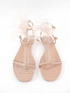 Aquazzura Beige Embossed Flat Sandals With Feathers - 40