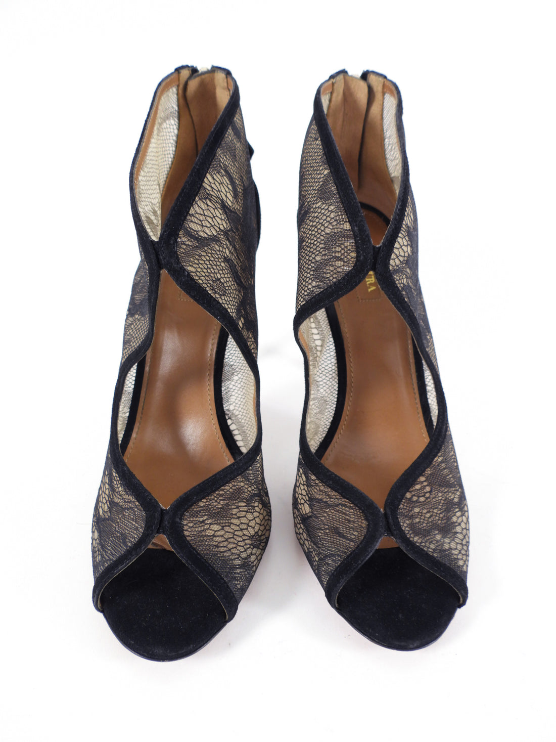 Aquazzura Black Illusion Lace Cut Out Heels - 41