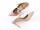 Aquazurra Nude Leather and Pearl Strap Mule Heels - 37