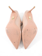 Aquazurra Nude Leather and Pearl Strap Mule Heels - 37