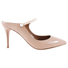 Aquazurra Nude Leather and Pearl Strap Mule Heels - 37