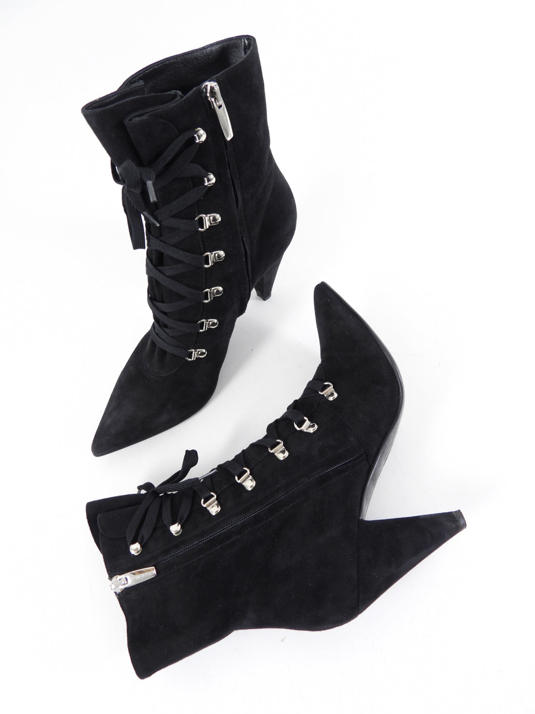 Gianvito Rossi Black Suede Lace Up High Heel Ankle Boots - 40