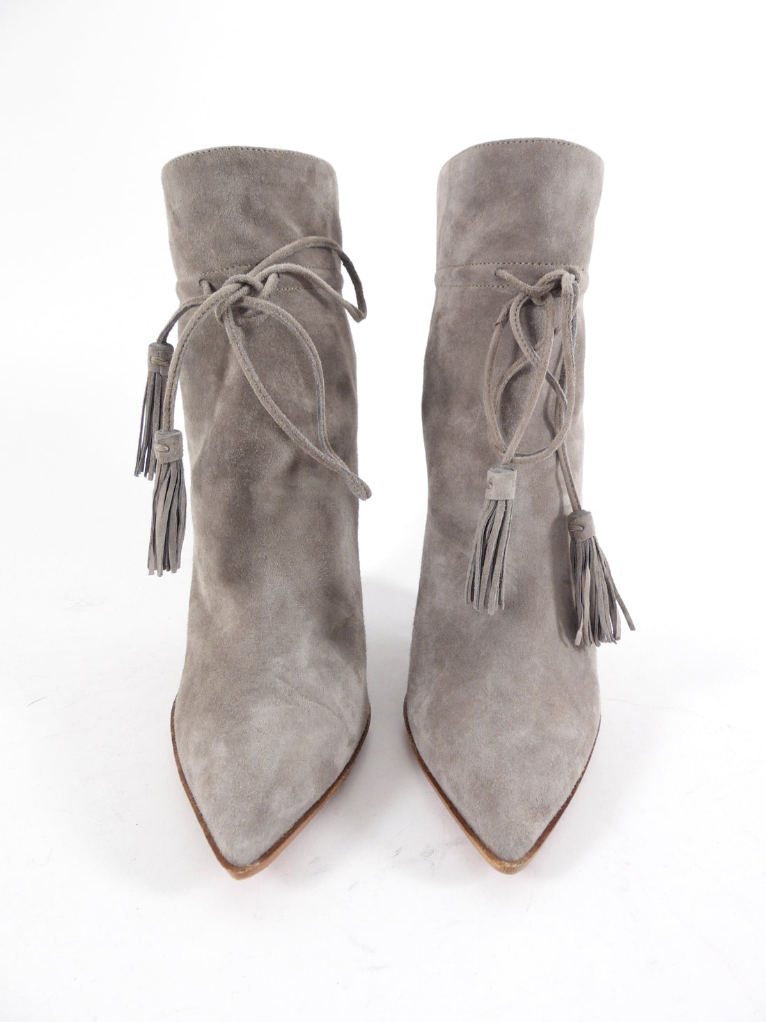 Aquazzura Greige Suede Tassel Ankle Boot - 36