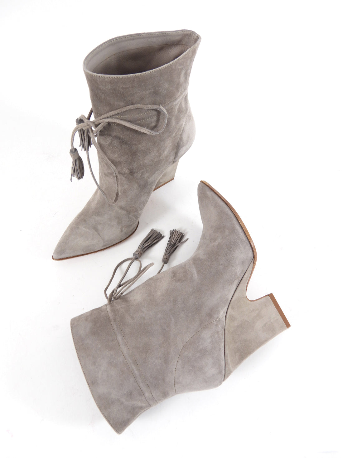 Aquazzura Greige Suede Tassel Ankle Boot - 36