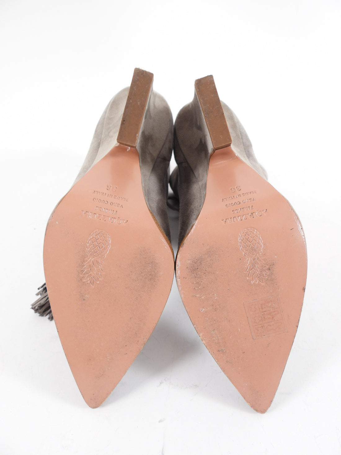 Aquazzura Greige Suede Tassel Ankle Boot - 36